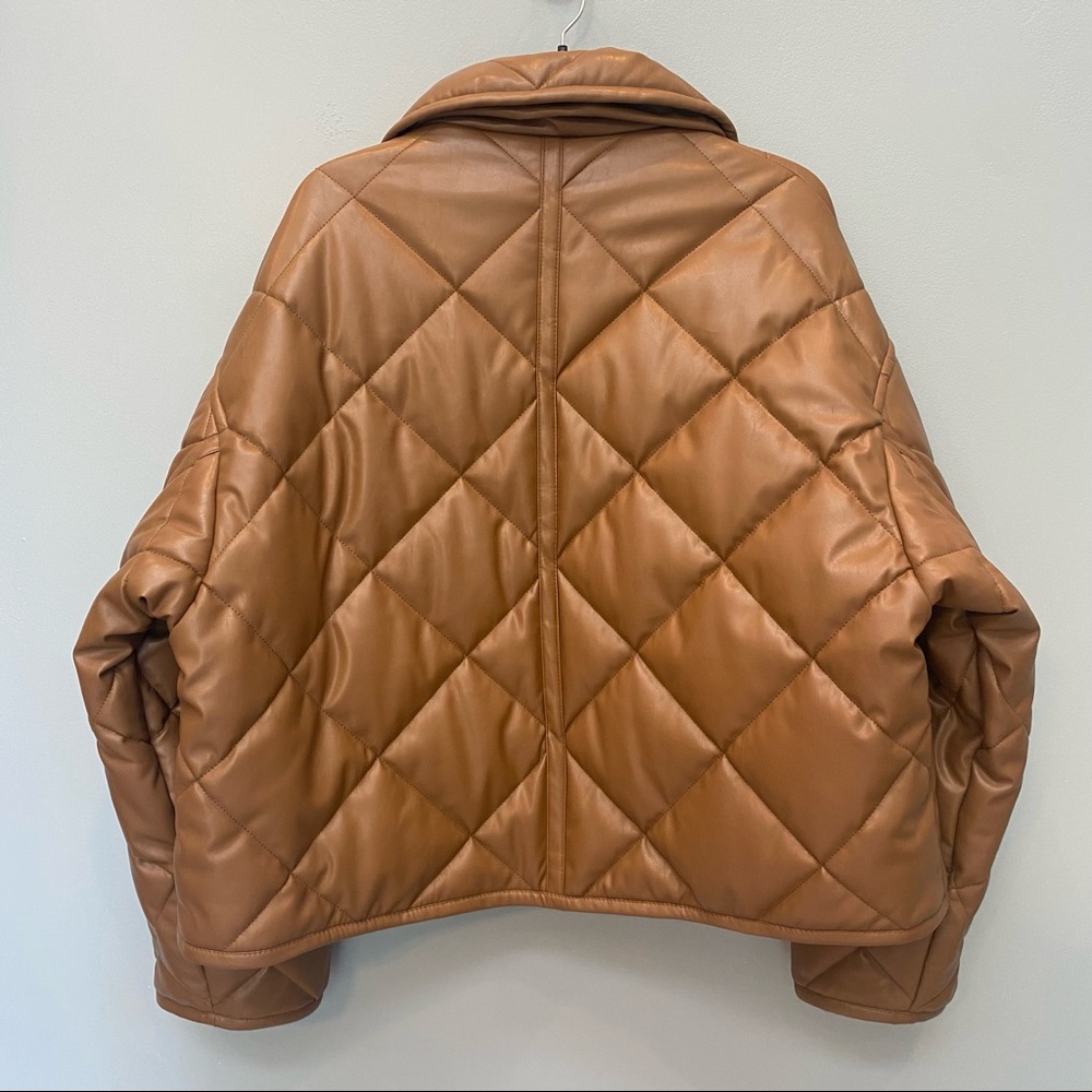 STAND STUDIO Jacinda Quilted Faux-leather Puffy Jacket  Brown NWOT EU 42 US 10 - Picture 5 of 8